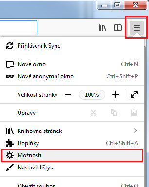Menu Možnosti