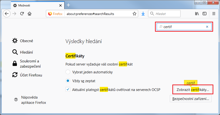 nastavení Firefoxu