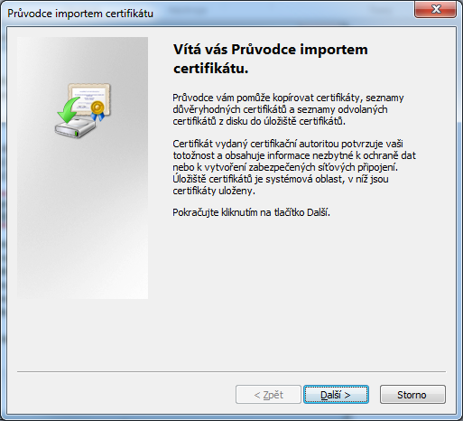 Průvodce importem certifikátu